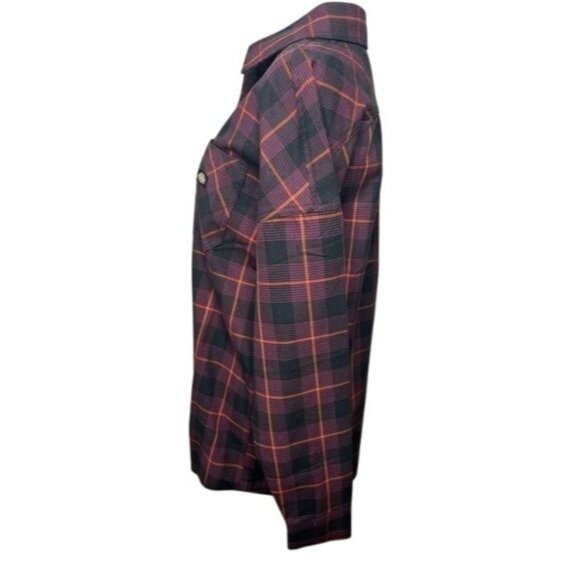 Dickies Womens Bakerhill Oversized Black Plaid Button-Up Shirt Long Sleeve Small - Picture 10 of 15